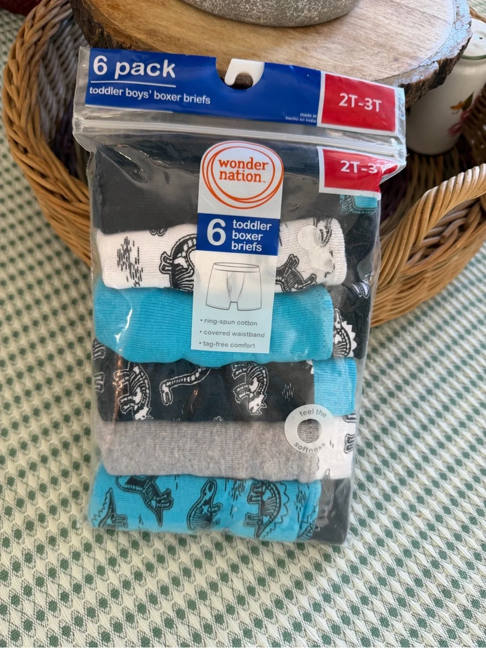 New wonder nation Toddler Boxer Briefs - Blue, Black, Gray, White (6-Pack) Dino